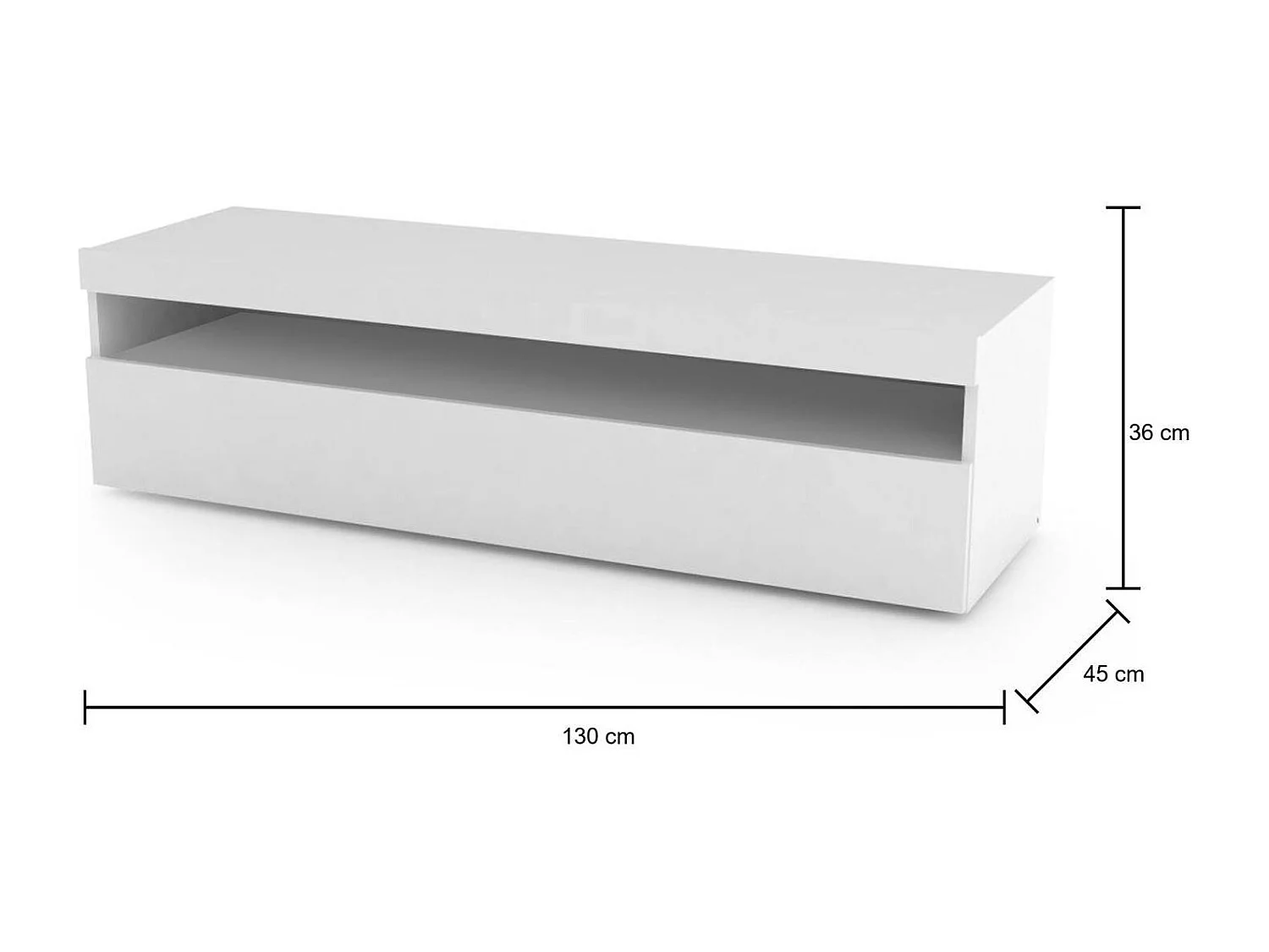 Meuble TV Daniele, Buffet bas de salon, Base pour meuble TV, 100% Made in Italy, 130x45h36 cm, Blanc brillant