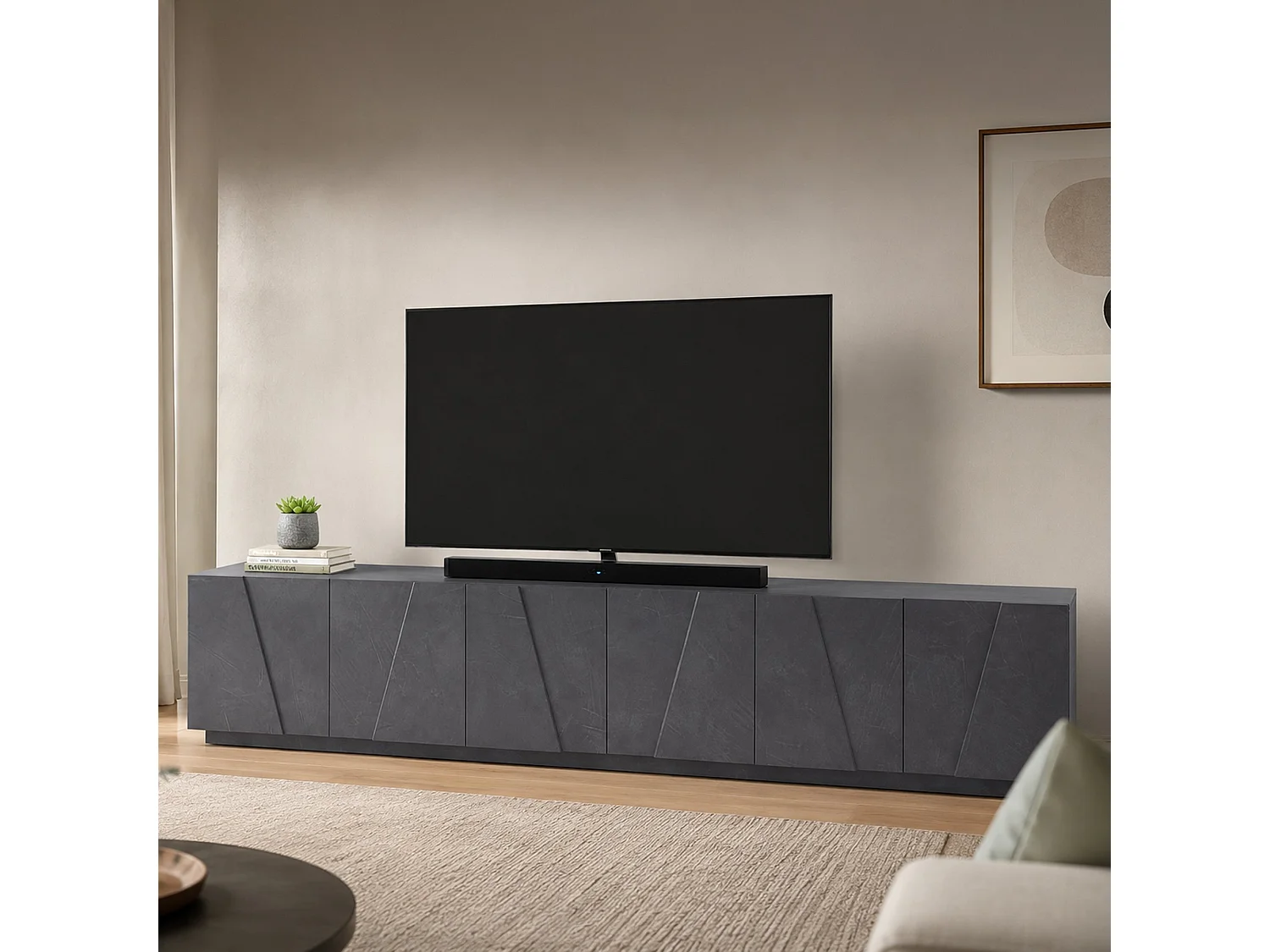 Meuble TV Lucas, Buffet bas de salon, Base pour meuble TV, 100% Made in Italy, 244x44h46 cm, Ardoise