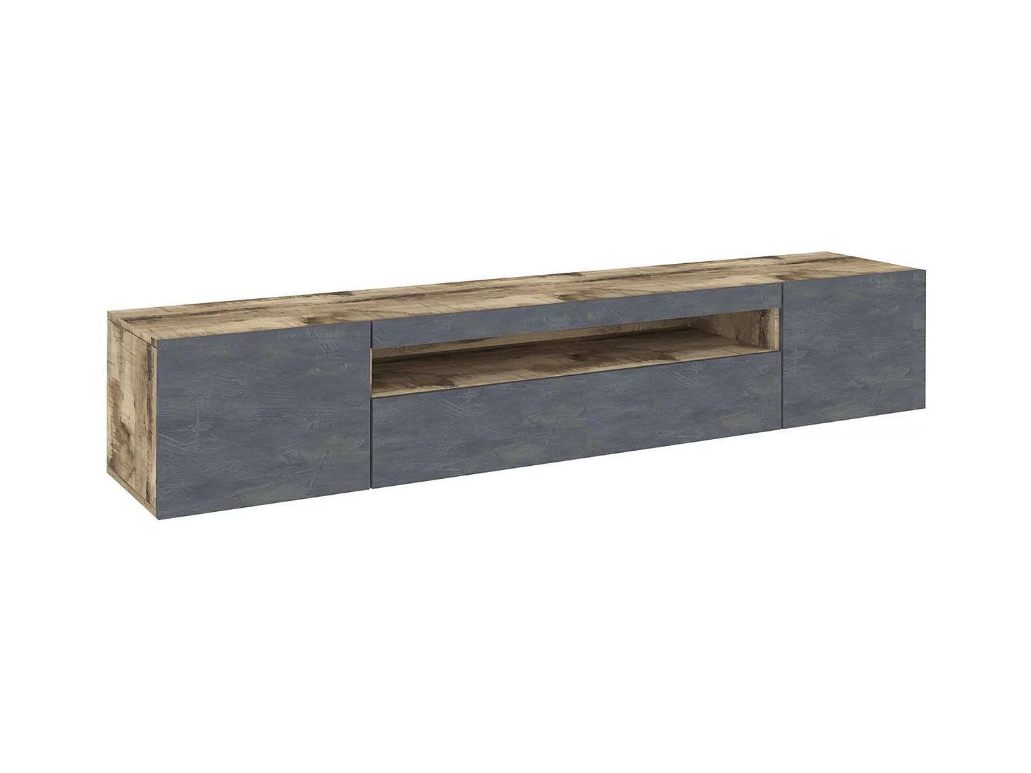 Meuble TV Jesse, Buffet bas de salon avec 3 portes, Base pour meuble TV, 100% Made in Italy, 200x40h37 cm, Érable et Ardoise