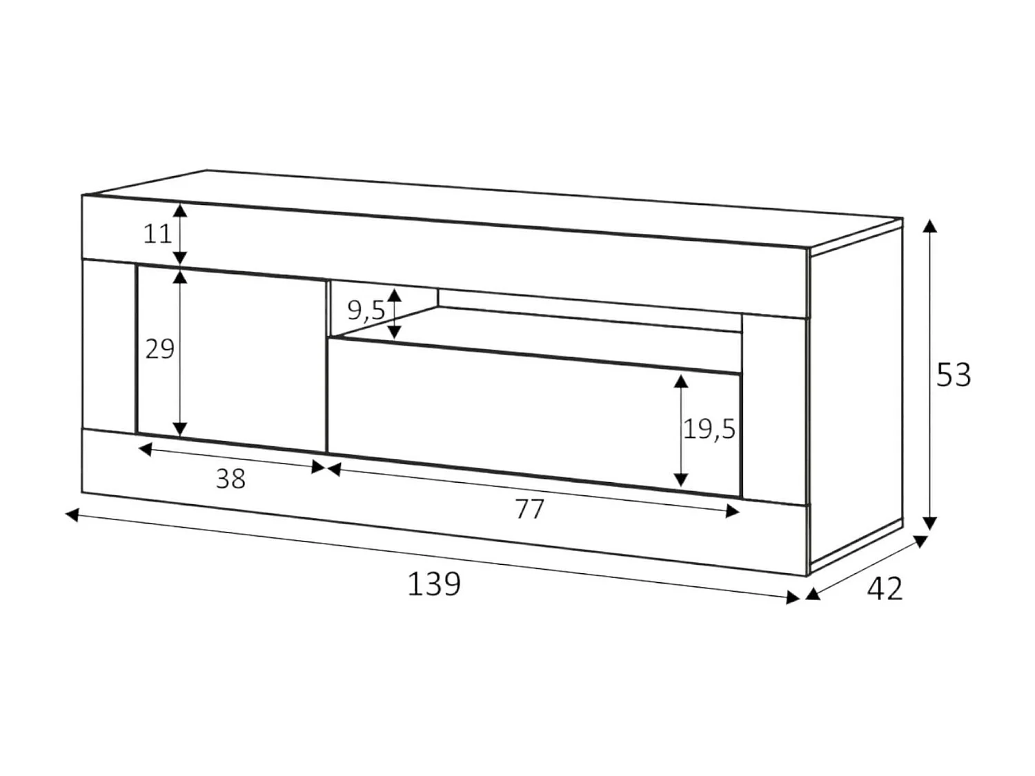 Móvel de TV Killeen, aparador para televisão da sala, móvel de TV de 2 portas, 139x42h53 cm, carvalho e branco