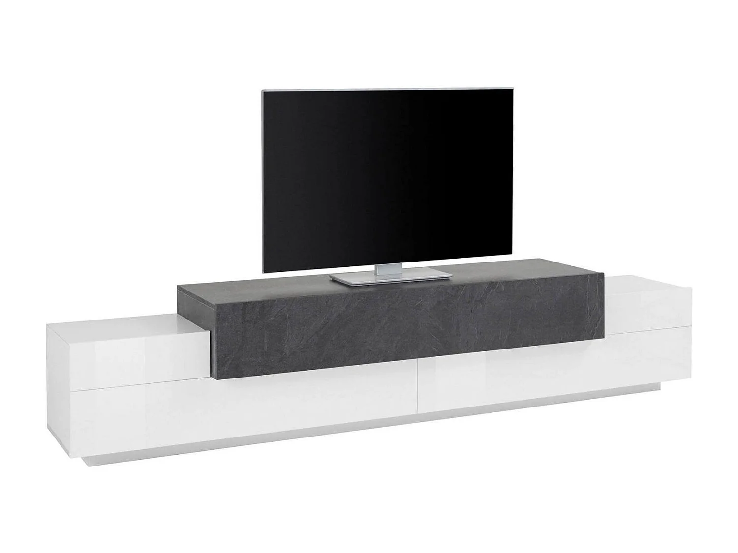Dmora Tv-meubel Nico 45x240x52h cm Wit Glans, 3 Planken, 4 Vakken, 3 Deuren Made in Italy
