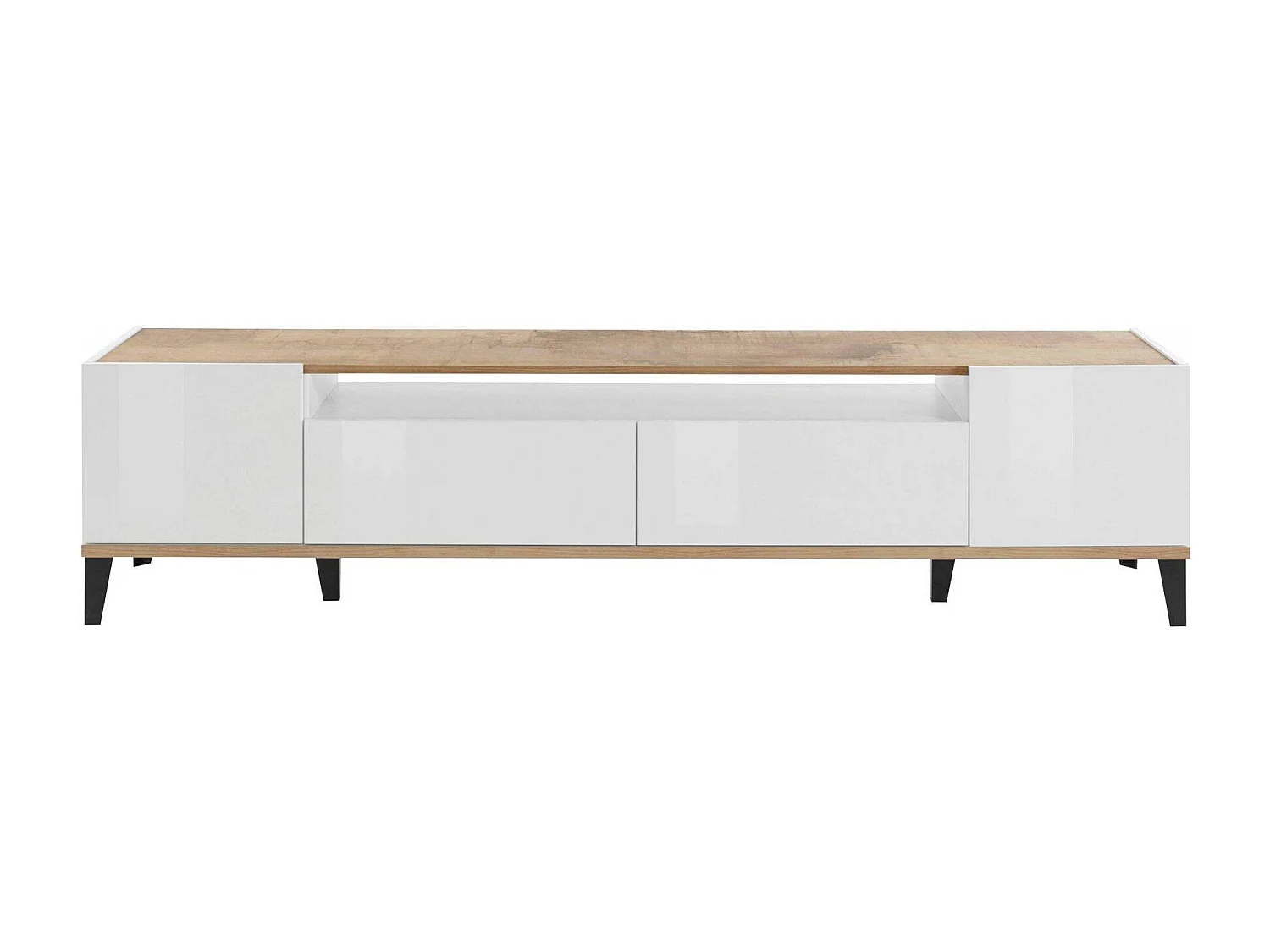 Dmora Tv-meubel Raffaele 40x200x47h cm Glanzend Bruin 2 Planken 2 Lades, 3 Vakken Made in Italy