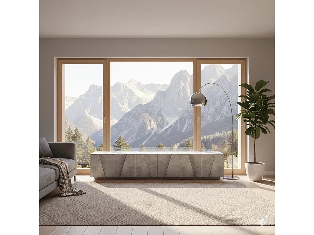 Meuble TV Lucas, Buffet bas de salon, Base pour meuble TV, 100% Made in Italy, 244x44h46 cm, Ciment foncé