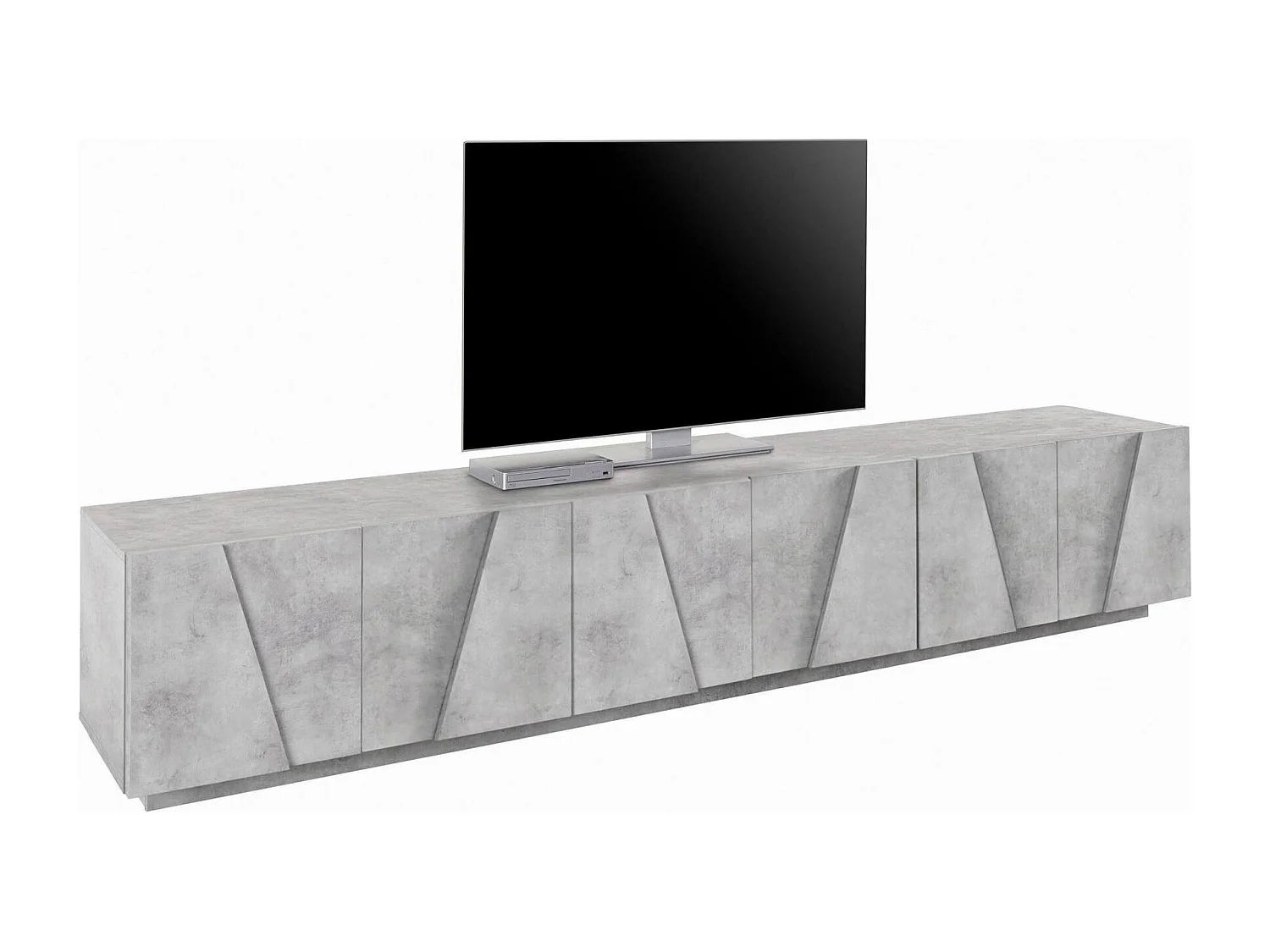 Móvel de TV Lucas, Aparador baixo de sala, Base de móvel de televisão, 100% Fabricado em Itália, 244x44h46 cm, Cimento escuro