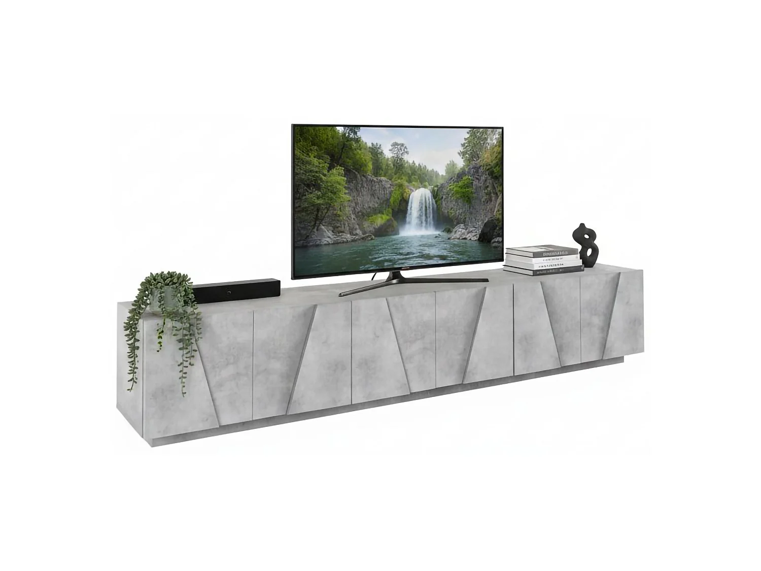 Meuble TV Lucas, Buffet bas de salon, Base pour meuble TV, 100% Made in Italy, 244x44h46 cm, Ciment foncé