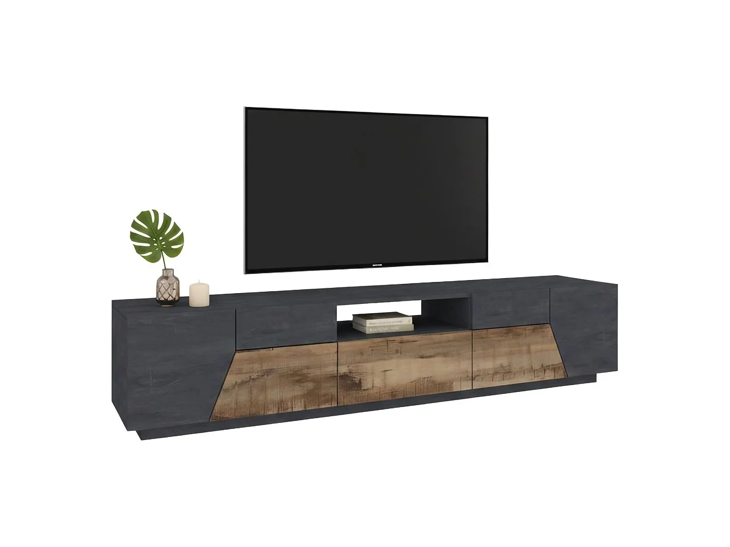 Móvel de TV Jacopo, Aparador baixo de sala, Base de móvel de televisão, 100% Fabricado em Itália, 220x43h46 cm, Ardósia e Bordo