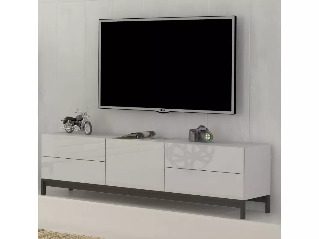 Kauf Unique TV-Schrank Omar, niedriges Wohnzimmer-Sideboard, Fernsehständer-Basis, 100 % Made in Italy, 170 x 40 x 47 cm, glänzendes Weiß,