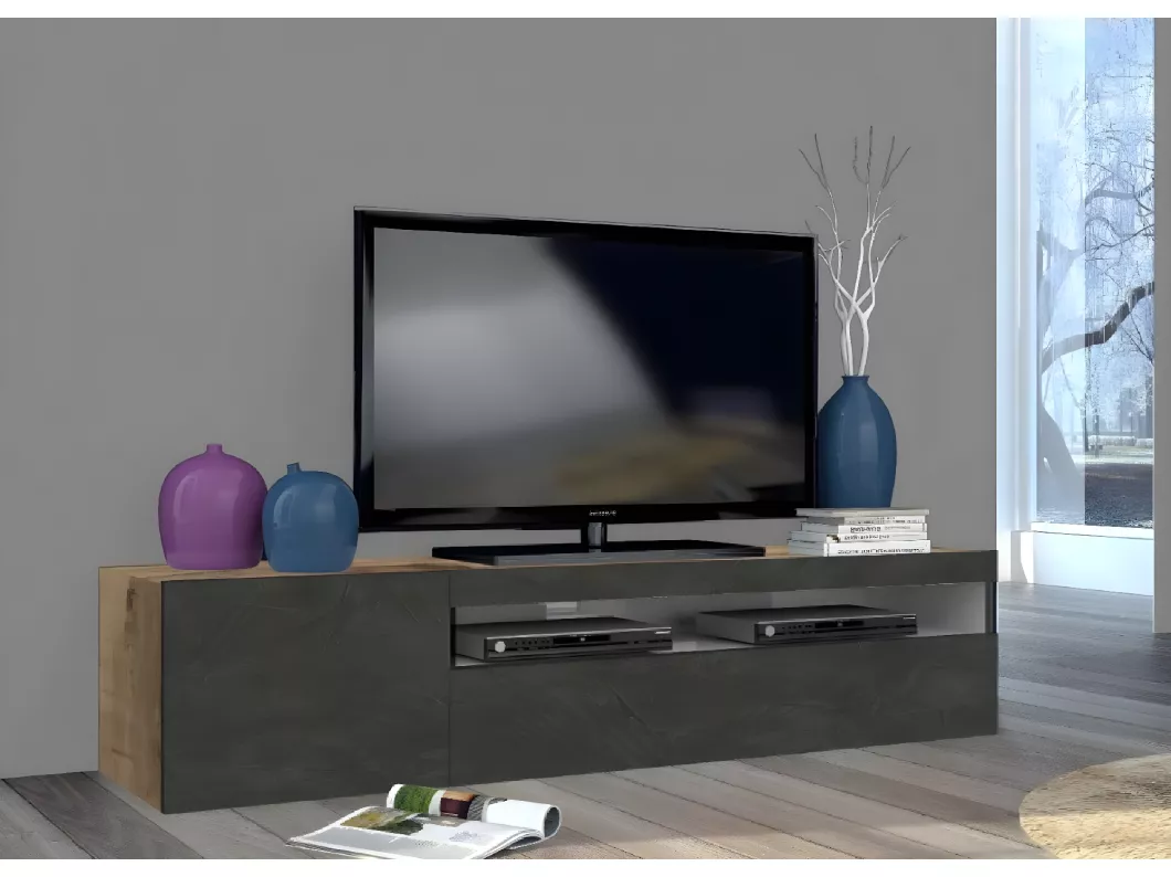 Kauf Unique TV-Schrank Claudio, niedriges Wohnzimmer-Sideboard, Fernsehständer-Basis, 100 % Made in Italy, 150 x 40 x 37 cm, Ahorn und Schiefer,