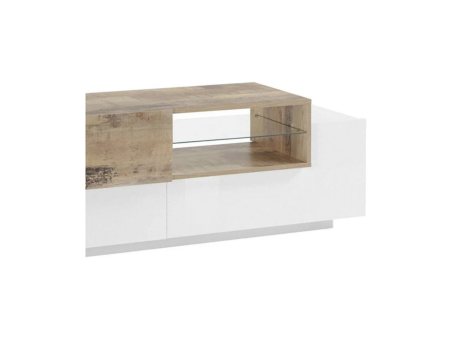 Meuble TV Pablo, Buffet bas de salon, Base pour meuble TV, 100% Made in Italy, 160x45h51 cm, Blanc brillant et Érable
