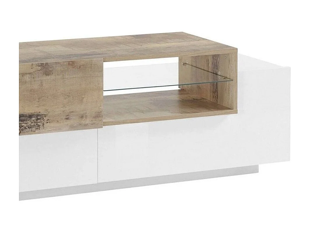 Meuble TV Pablo, Buffet bas de salon, Base pour meuble TV, 100% Made in Italy, 160x45h51 cm, Blanc brillant et Érable