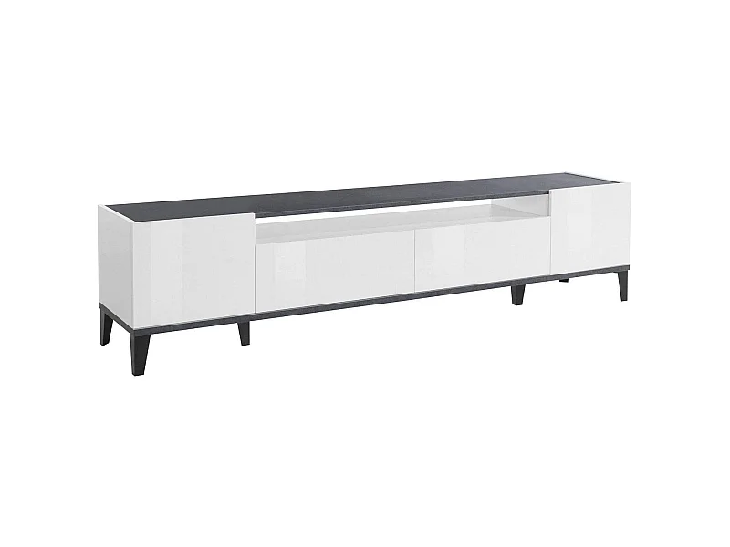 TV-Schrank Raffaele, niedriges Wohnzimmer-Sideboard mit 2 Türen, Fernsehständer-Basis, 100 % Made in Italy, 200 x 40 x 47 cm, glänzendes Weiß und Schiefer,