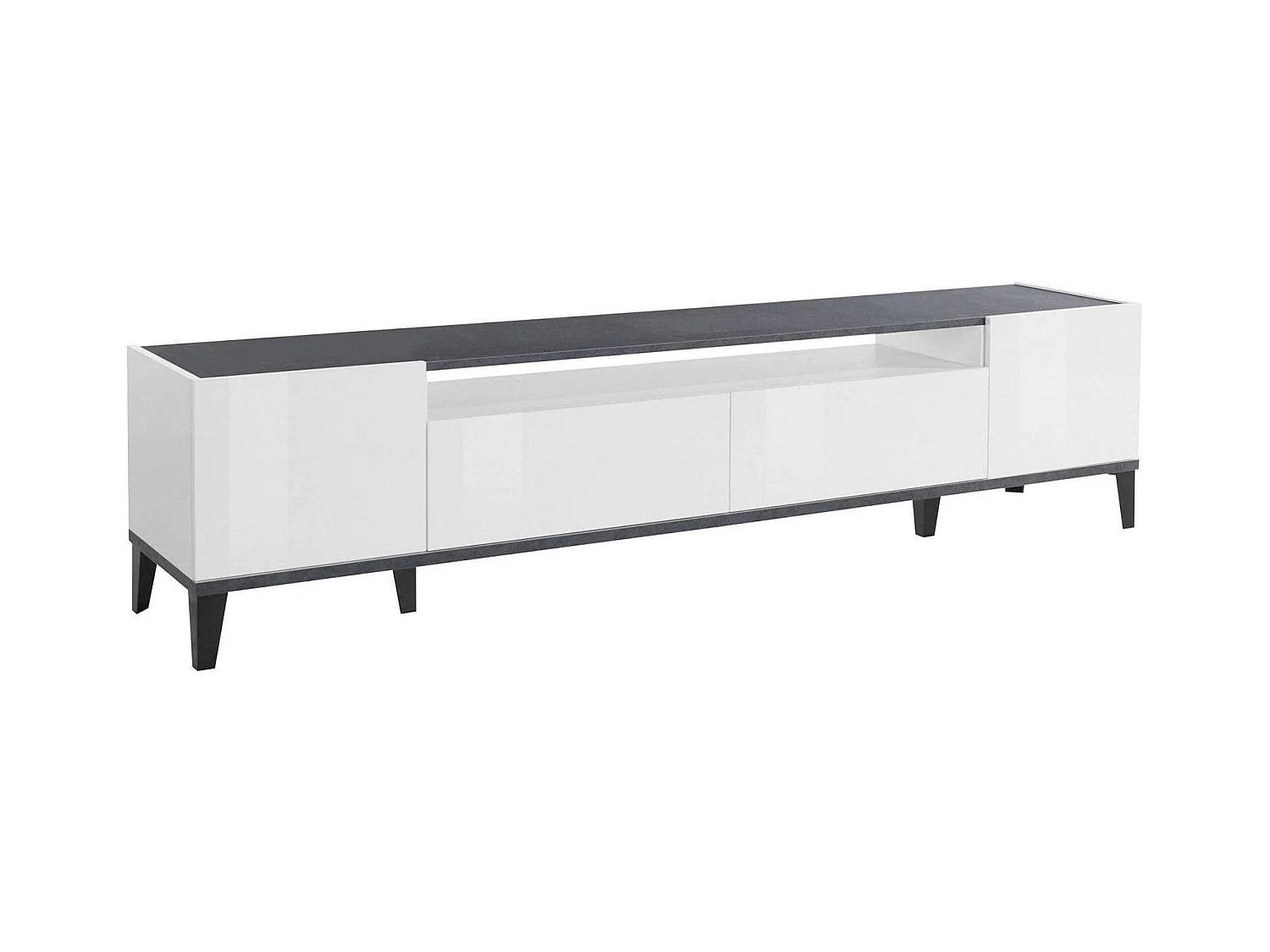 Meuble TV Raffaele, Buffet bas de salon avec 2 portes, Base pour meuble TV, 100% Made in Italy, 200x40h47 cm, Blanc brillant et ardoise