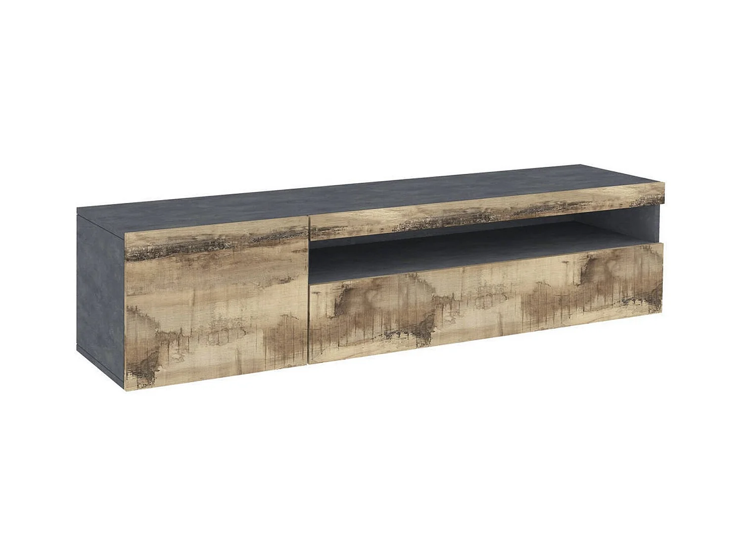 Meuble TV Claudio, Buffet bas de salon, Base pour meuble TV, 100% Made in Italy, 150x40h37 cm, Ardoise et Érable, avec lumière LED