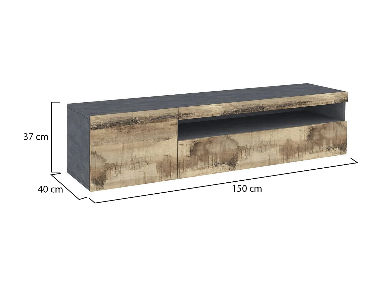 Móvel de TV Claudio, Aparador baixo de sala, Base de móvel de televisão, 100% Fabricado na Itália, 150x40h37 cm, Ardósia e Bordo, com luz LED