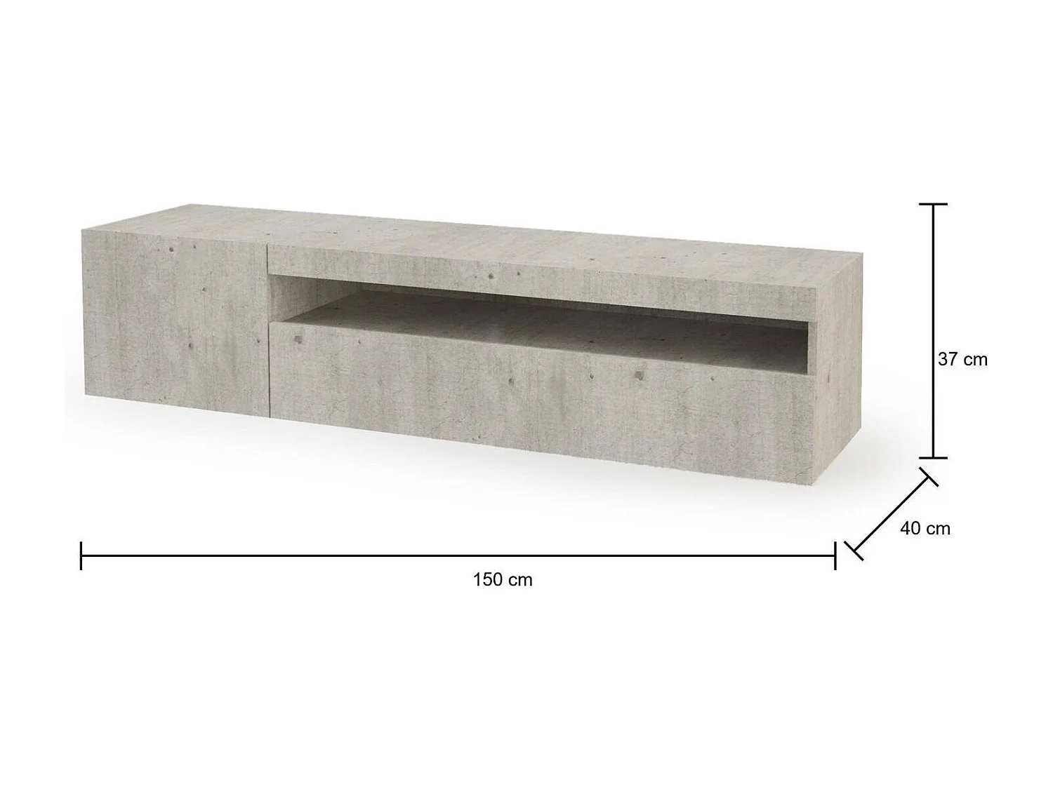 Meuble TV Roberto, Buffet bas de salon avec 2 portes, Base pour meuble TV, 100% Made in Italy, 150x40h37 cm, Ciment, avec lumière LED