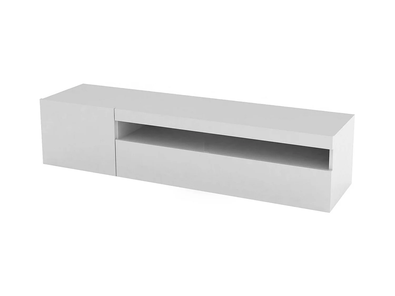 Meuble TV Roberto, Buffet bas de salon avec 2 portes, Base pour meuble TV, 100% Made in Italy, 150x40h37 cm, Blanc brillant