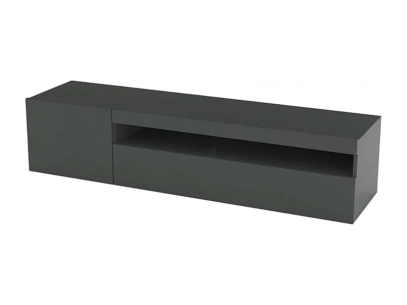 Meuble TV Turi, Buffet bas de salon, Base pour meuble TV, 100% Made in Italy, 150x40h37 cm, Anthracite Brillant, avec lumière LED