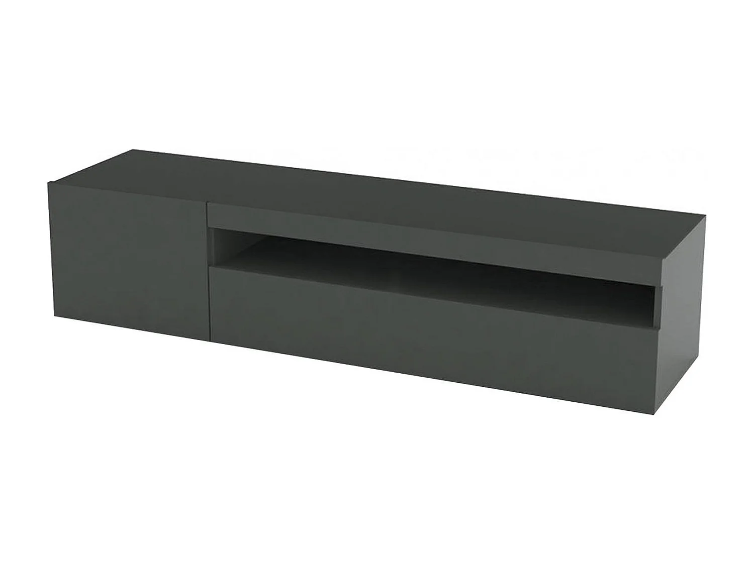 TV-Schrank Turi, niedriges Wohnzimmer-Sideboard, Fernsehständer-Basis, 100 % Made in Italy, 150 x 40 x 37 cm, glänzendes Anthrazit, mit LED-Licht