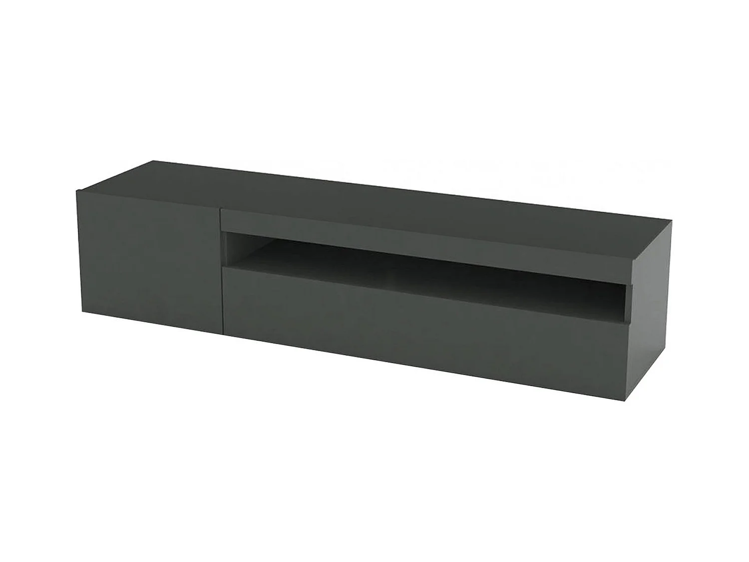 Meuble TV Turi, Buffet bas de salon, Base pour meuble TV, 100% Made in Italy, 150x40h37 cm, Anthracite Brillant, avec lumière LED