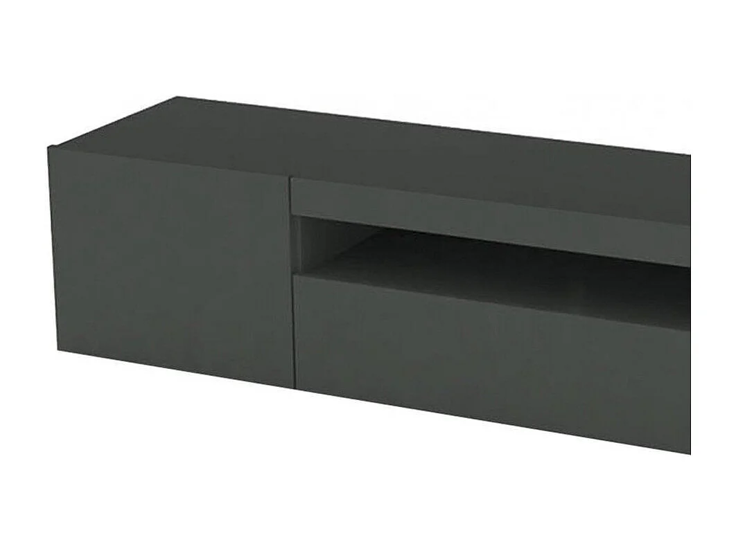 Meuble TV Turi, Buffet bas de salon, Base pour meuble TV, 100% Made in Italy, 150x40h37 cm, Anthracite Brillant, avec lumière LED