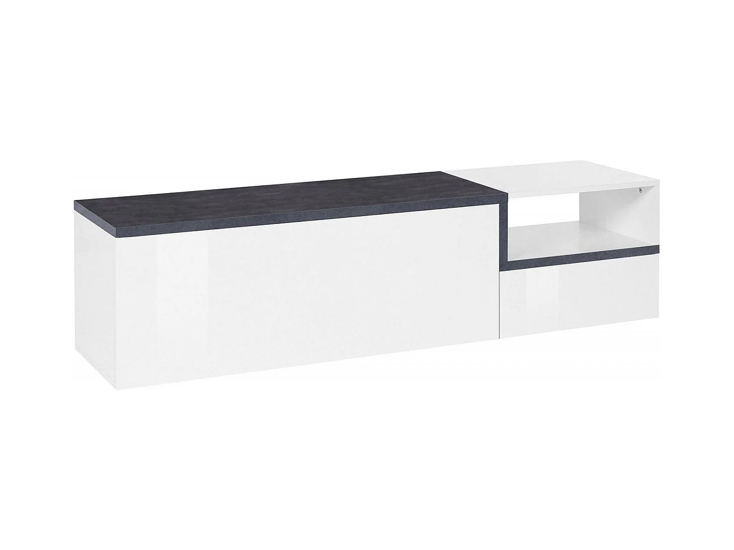 Meuble TV Lapo, Buffet bas de salon avec 2 portes, Base pour meuble TV, 100% Made in Italy, 160x40h46 cm, Blanc brillant et ardoise