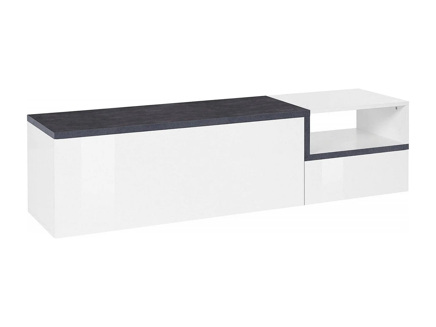 Meuble TV Lapo, Buffet bas de salon avec 2 portes, Base pour meuble TV, 100% Made in Italy, 160x40h46 cm, Blanc brillant et ardoise