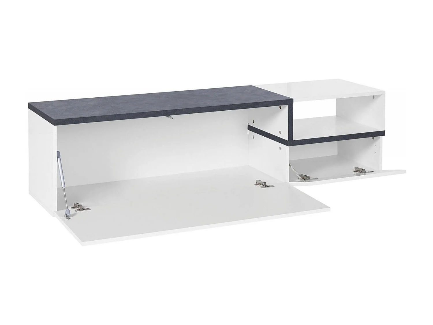 Meuble TV Lapo, Buffet bas de salon avec 2 portes, Base pour meuble TV, 100% Made in Italy, 160x40h46 cm, Blanc brillant et ardoise