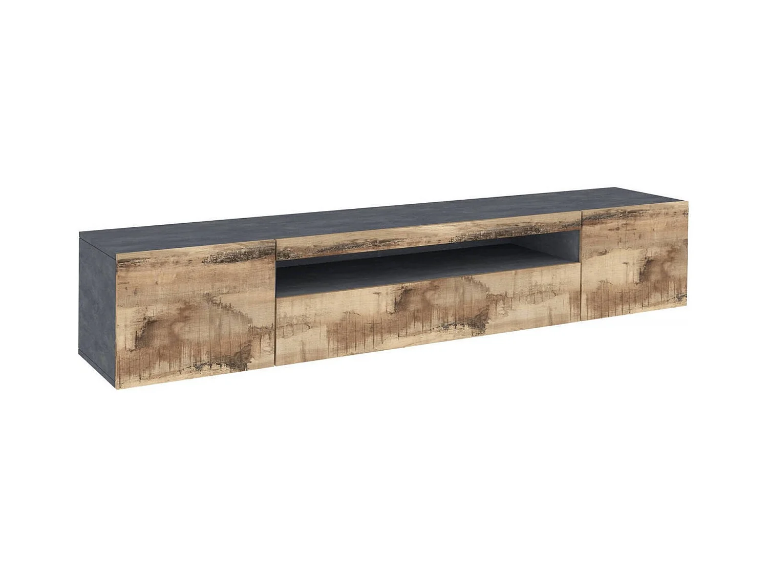 Meuble TV Salvatore, Buffet bas de salon avec 3 portes, Base pour meuble TV, 100% Made in Italy, 200x40h37 cm, Ardoise et Érable
