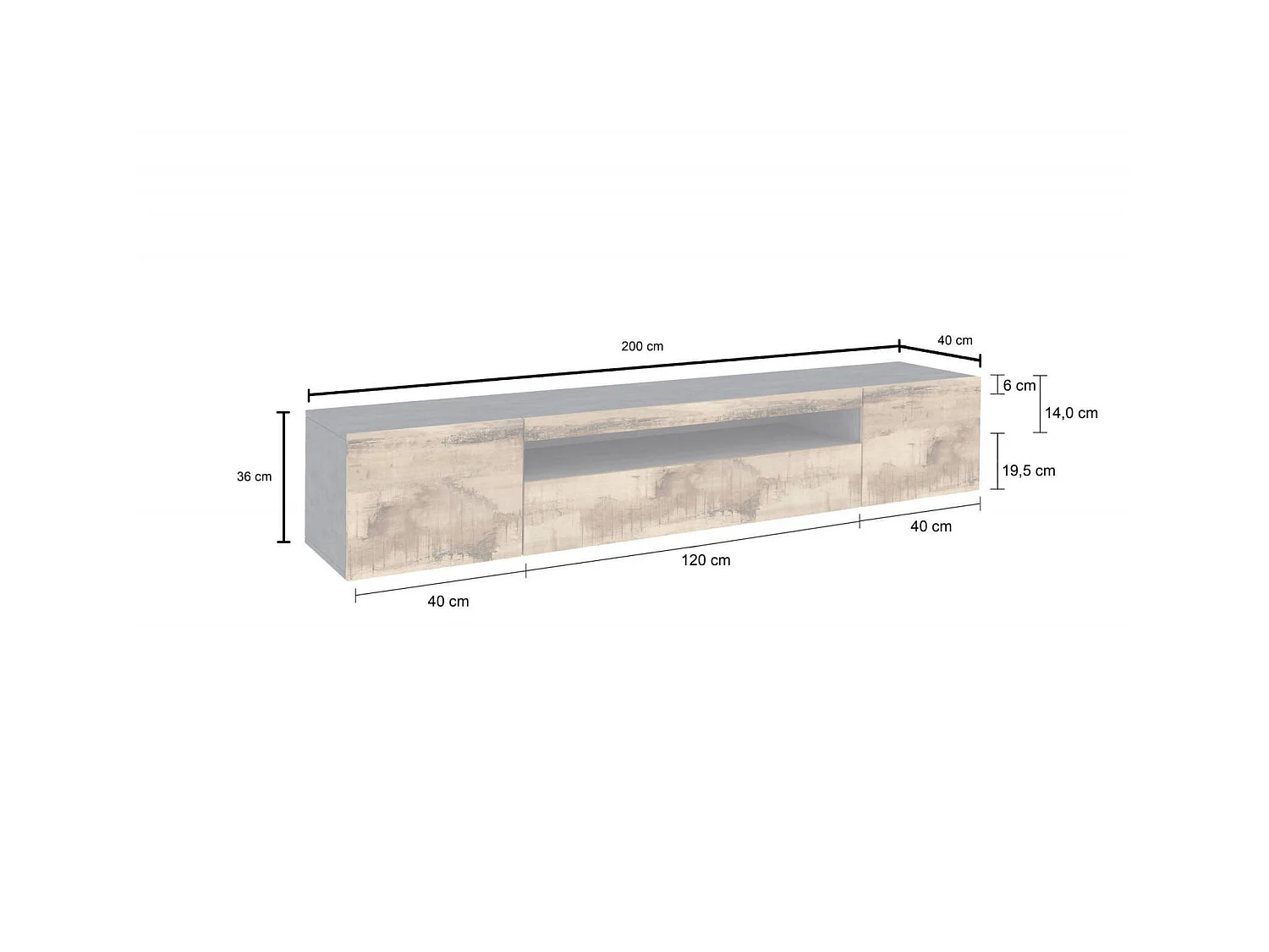 Móvel de TV Salvatore, Aparador baixo de sala com 3 portas, Base de móvel de televisão, 100% Fabricado na Itália, 200x40h37 cm, Ardósia e Bordo