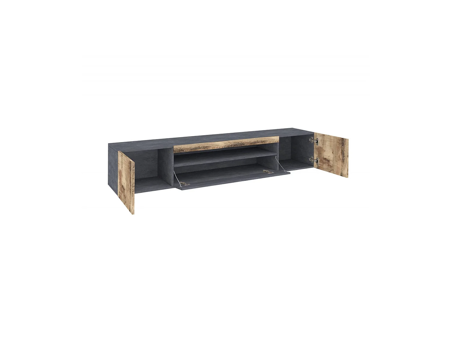 Móvel de TV Salvatore, Aparador baixo de sala com 3 portas, Base de móvel de televisão, 100% Fabricado na Itália, 200x40h37 cm, Ardósia e Bordo
