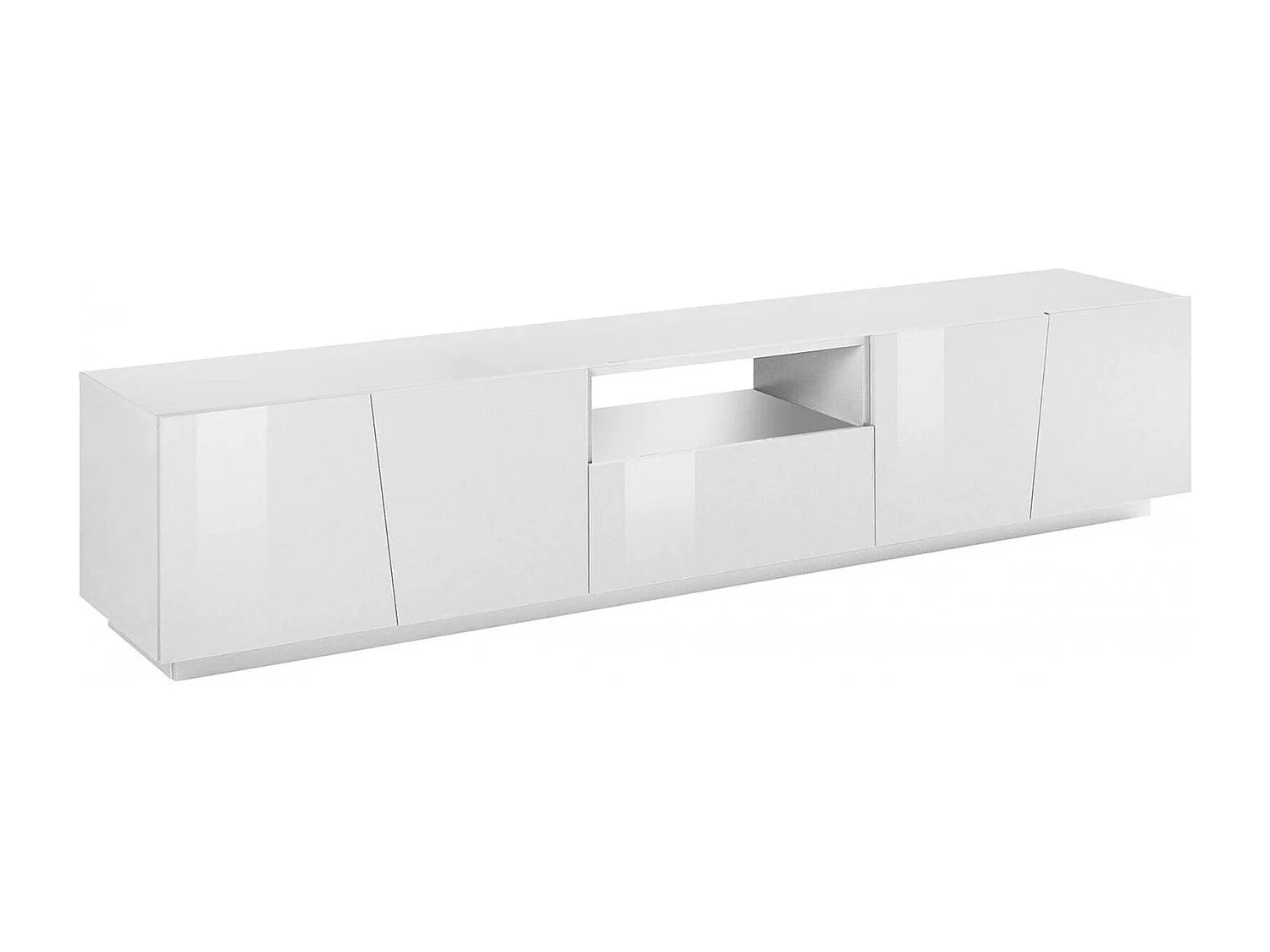 Meuble TV Paul, Buffet bas de salon, Base pour meuble TV, 100% Made in Italy, 220x43h46 cm, Blanc brillant, avec lumière LED