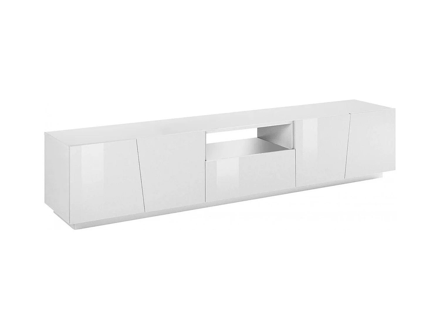 Meuble TV Paul, Buffet bas de salon, Base pour meuble TV, 100% Made in Italy, 220x43h46 cm, Blanc brillant, avec lumière LED