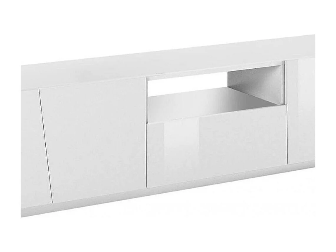 TV-Schrank Paul, niedriges Wohnzimmer-Sideboard, Fernsehständer-Basis, 100 % Made in Italy, 220 x 43 x 46 cm, glänzend weiÃŸ, mit LED-Licht