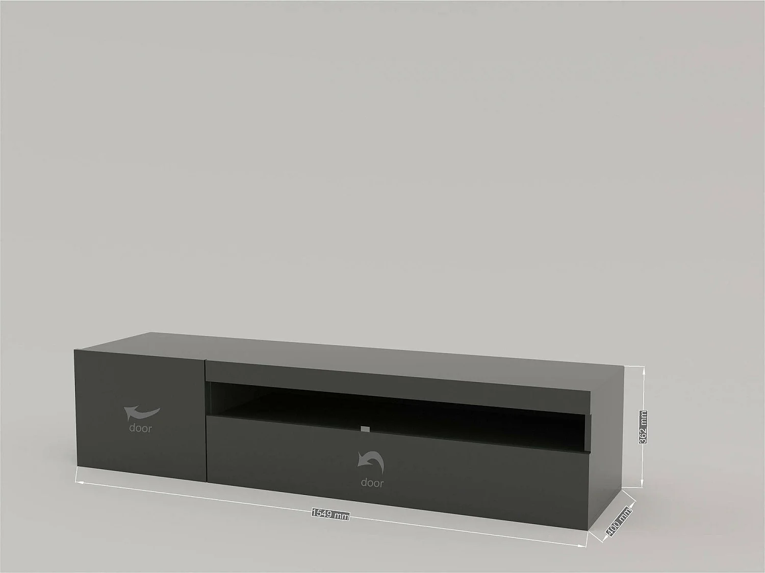 Meuble TV Turi, Buffet bas de salon, Base pour meuble TV, 100% Made in Italy, 150x40h37 cm, Anthracite Brillant