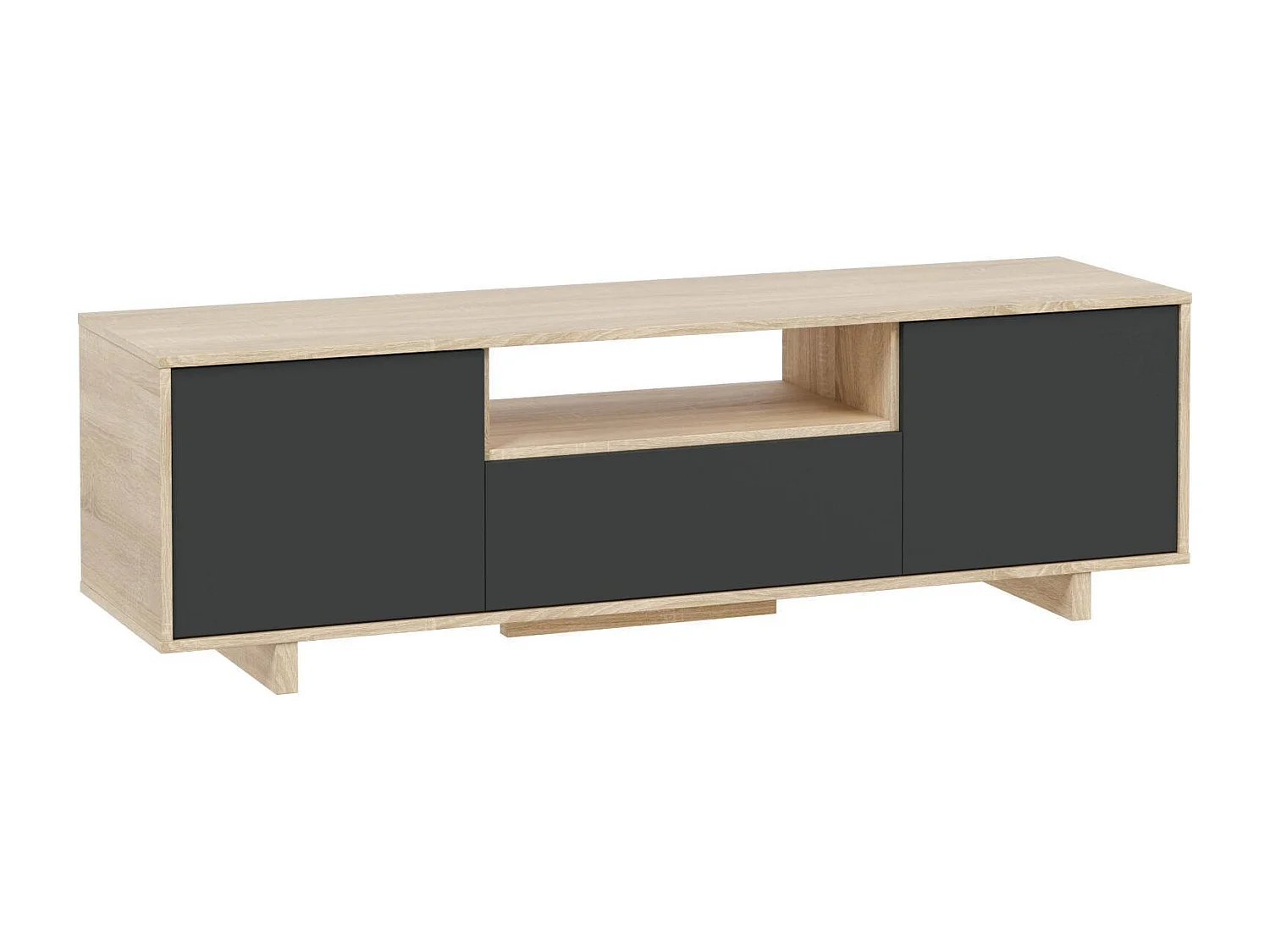 Visalia TV-meubel, Dressoir voor televisie in de woonkamer, 3-deurs TV-meubel, Laag dressoir, 150x41h46 cm, Eiken