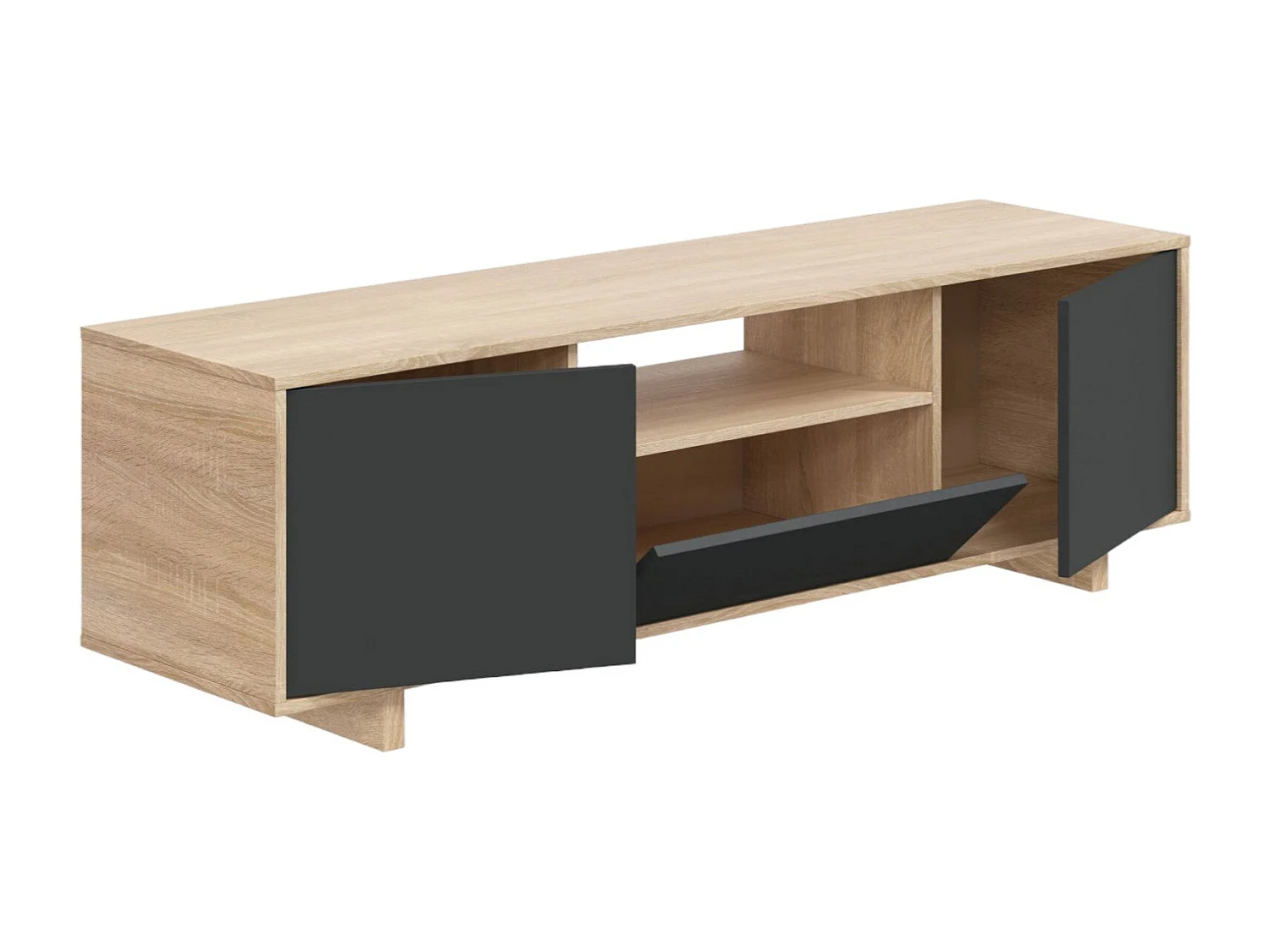 Meuble TV Visalia, Buffet pour télévision de salon, Meuble TV 3 portes, Buffet bas, 150x41h46 cm, Chêne
