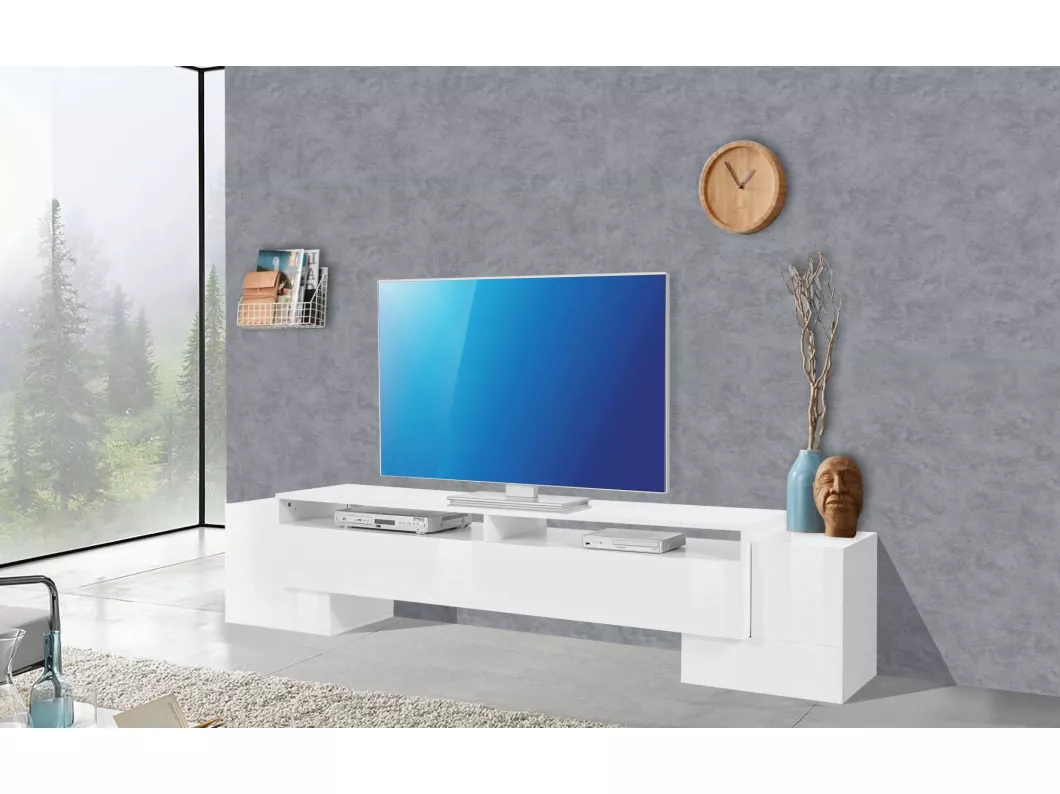 Kauf Unique TV-Schrank James, niedriges Wohnzimmer-Sideboard, Fernsehständer-Basis, 100 % Made in Italy, 210 x 45 x 45 cm, glänzendes Weiß,