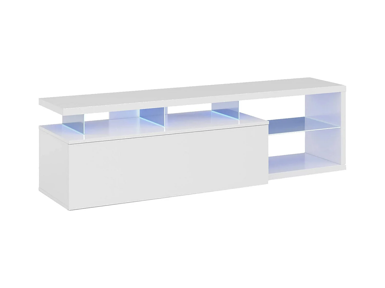 Meuble TV Pittsburgh, Buffet de salon, Buffet pour télévision de salon avec 1 porte, Meuble TV avec lumière LED, 150x41h50 cm, Blanc brillant