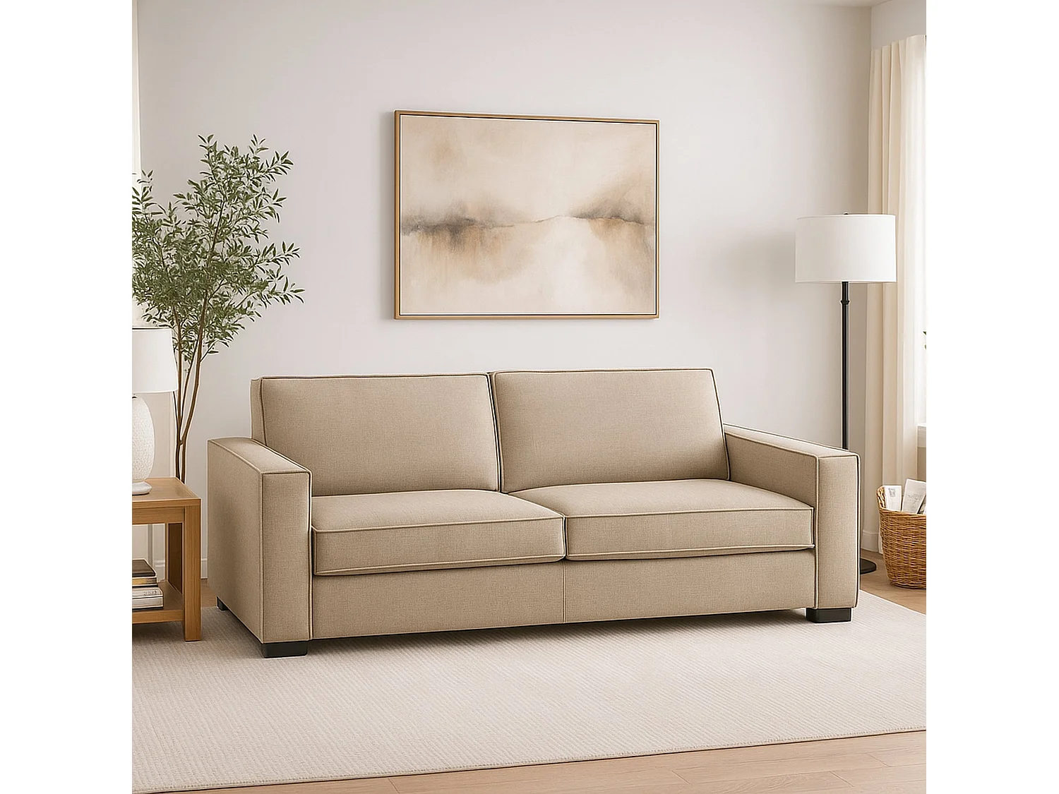 Canapé fixe Adriana, canapé 2 places, 100% Made in Italy, Canapé de salon en tissu, avec accoudoirs standards, 180x95h90 cm, Beige