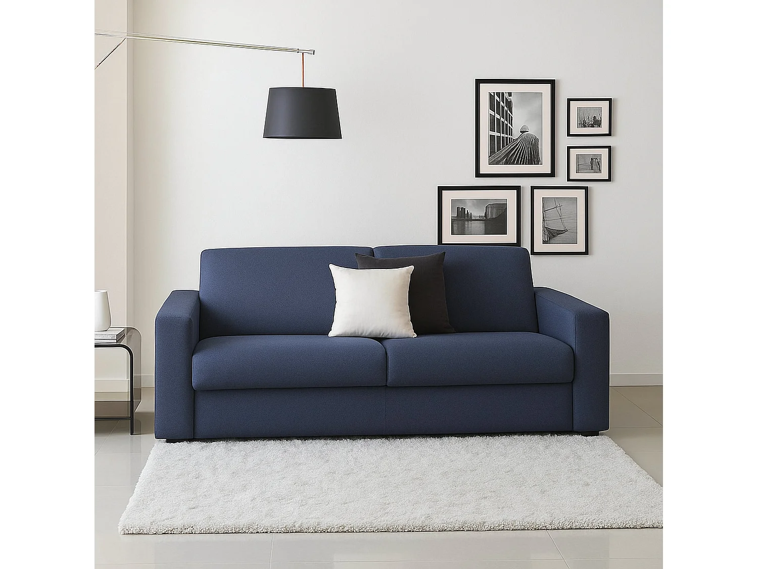 Canapé fixe Giuseppina, canapé 2 places, 100% Made in Italy, Canapé de salon en tissu rembourré, avec accoudoirs standards, 180x95h90 cm, Bleu