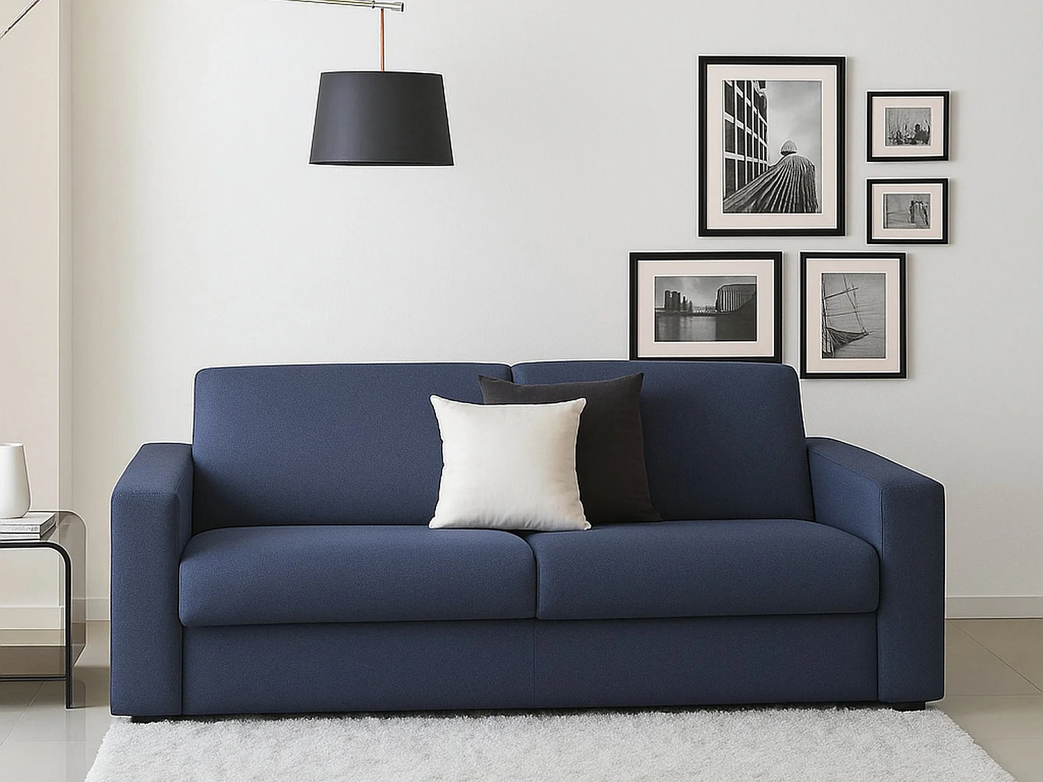 Canapé fixe Giuseppina, canapé 2 places, 100% Made in Italy, Canapé de salon en tissu rembourré, avec accoudoirs standards, 180x95h90 cm, Bleu