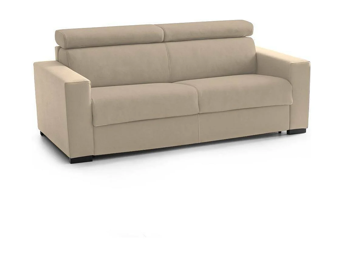 Aida slaapbank, grote 2-zitsbank, 100% Made in Italy, woonkamerbank met draaibare opening, met verstelbare hoofdsteunen en slanke armleuningen, 180x95h85 cm, Beige