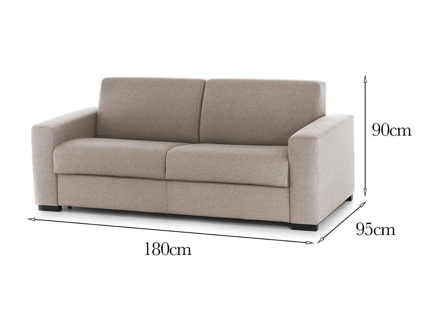 Sofá fixo Giuseppina, sofá de 2 lugares, 100% Fabricado na Itália, Sofá da sala em tecido acolchoado, com braços padrão, 180x95h90 cm, Taupe