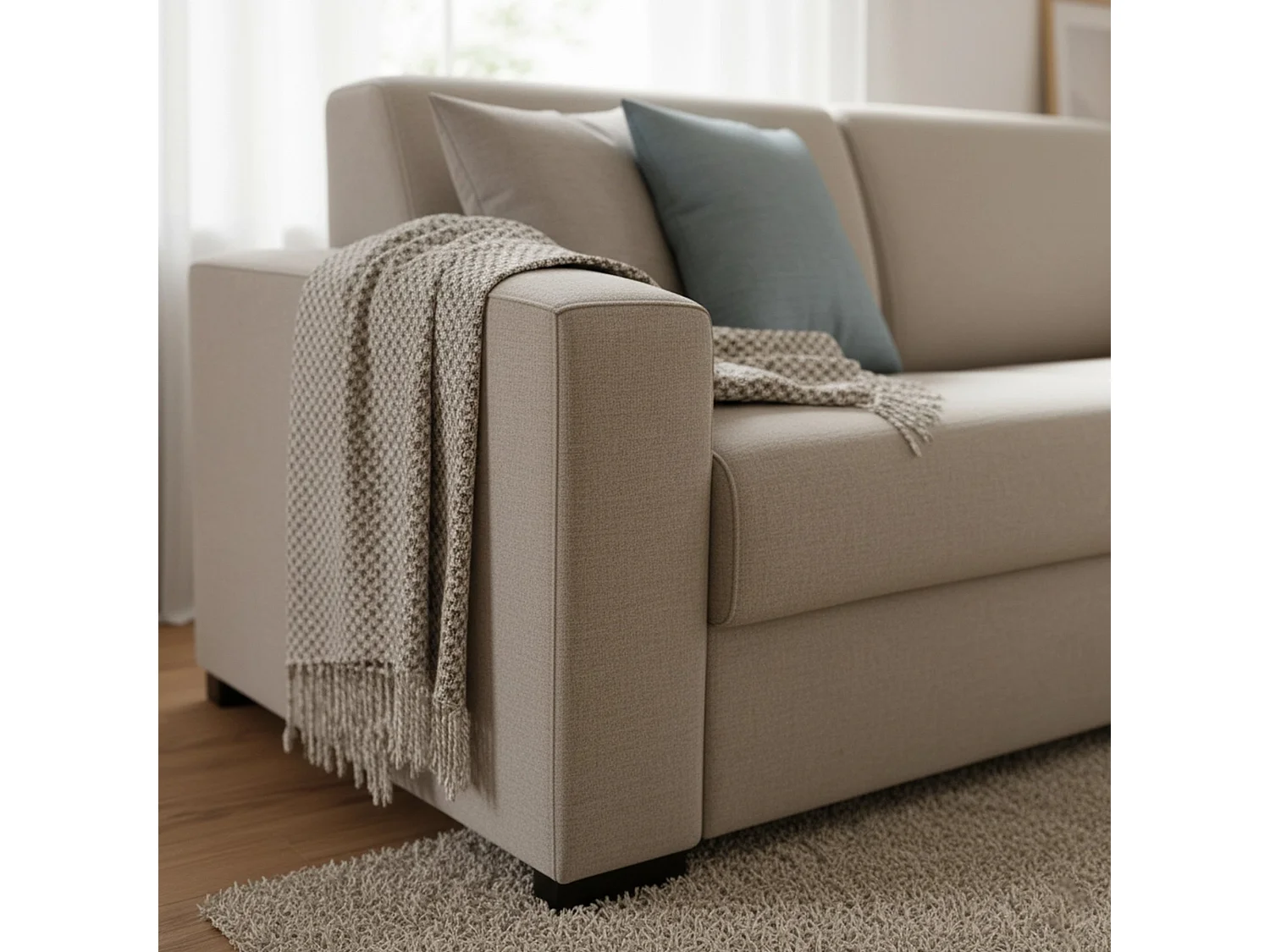 Sofá-cama Alena, sofá de 2 lugares, 100% Fabricado na Itália, Sofá da sala com abertura giratória, em tecido acolchoado, com braços finos, Cm 160x95h90, Taupe