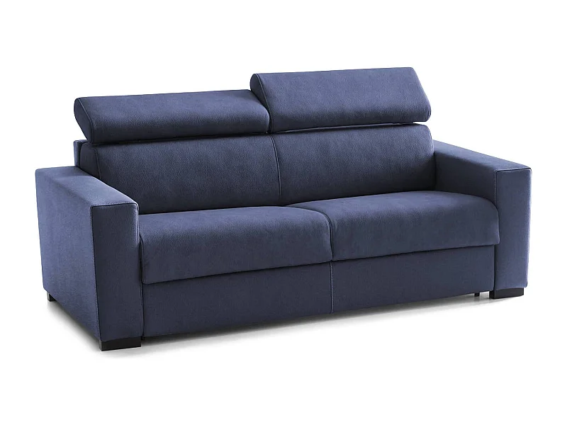 Sofá cama 3 plazas Aisha, Sofá de salón con apertura giratoria, Reposacabezas regulables y reposabrazos finos, 100% Made in Italy, 200x95h85 cm, Azul