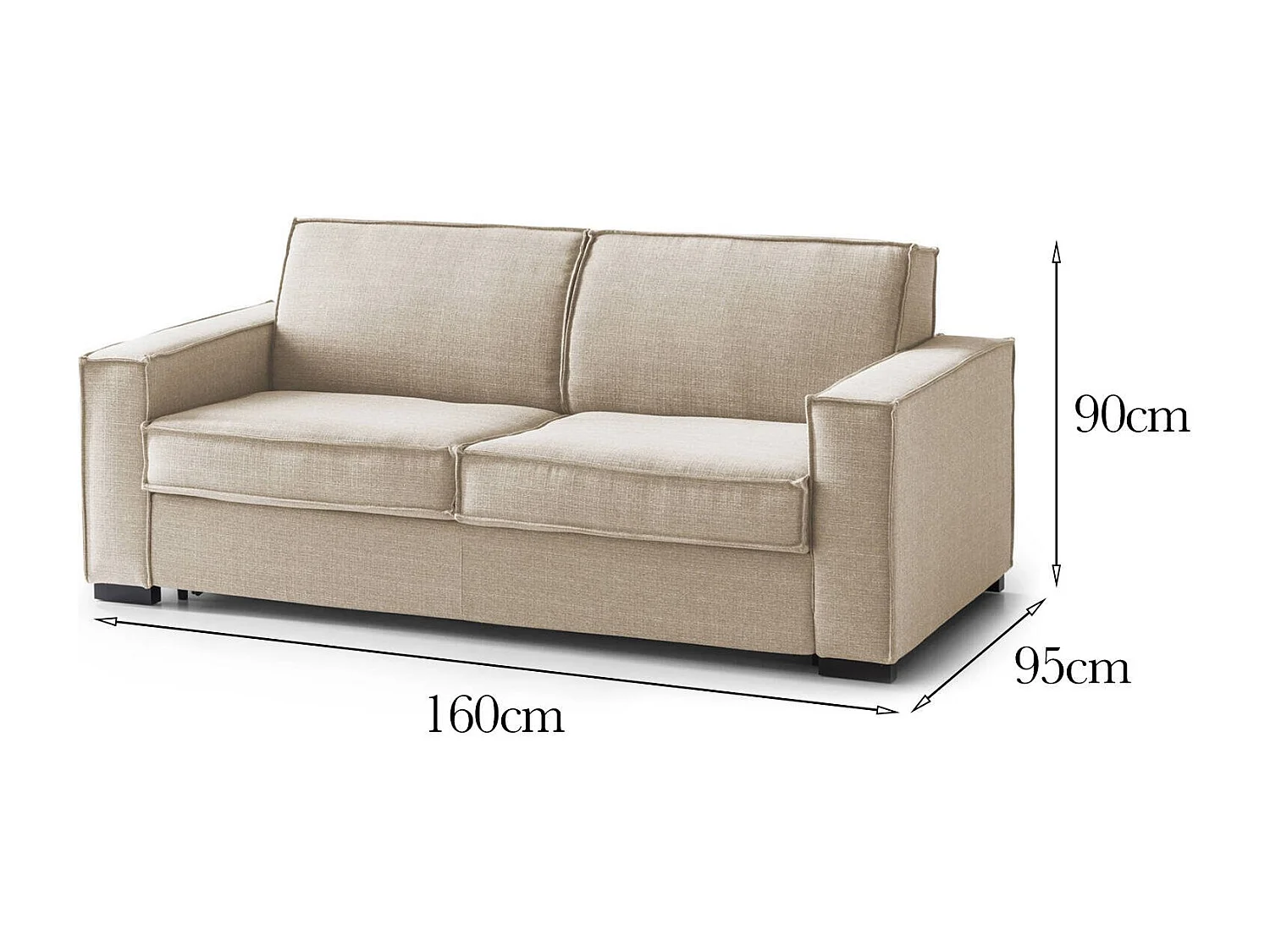 Carol vaste bank, 2-zitsbank, 100% Made in Italy, Woonkamerbank in stof, met slanke armleuningen, 160x95h90 cm, Beige