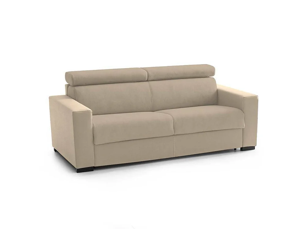 Sofá fixo Julia, ofá de 3 lugare, 100% Fabricado na Itália, Sofá da ala, em tecido acolchoado, com apoio de cabeça ajutávei â€<â€<e braço padrão, 220x95h85 cm, Bege