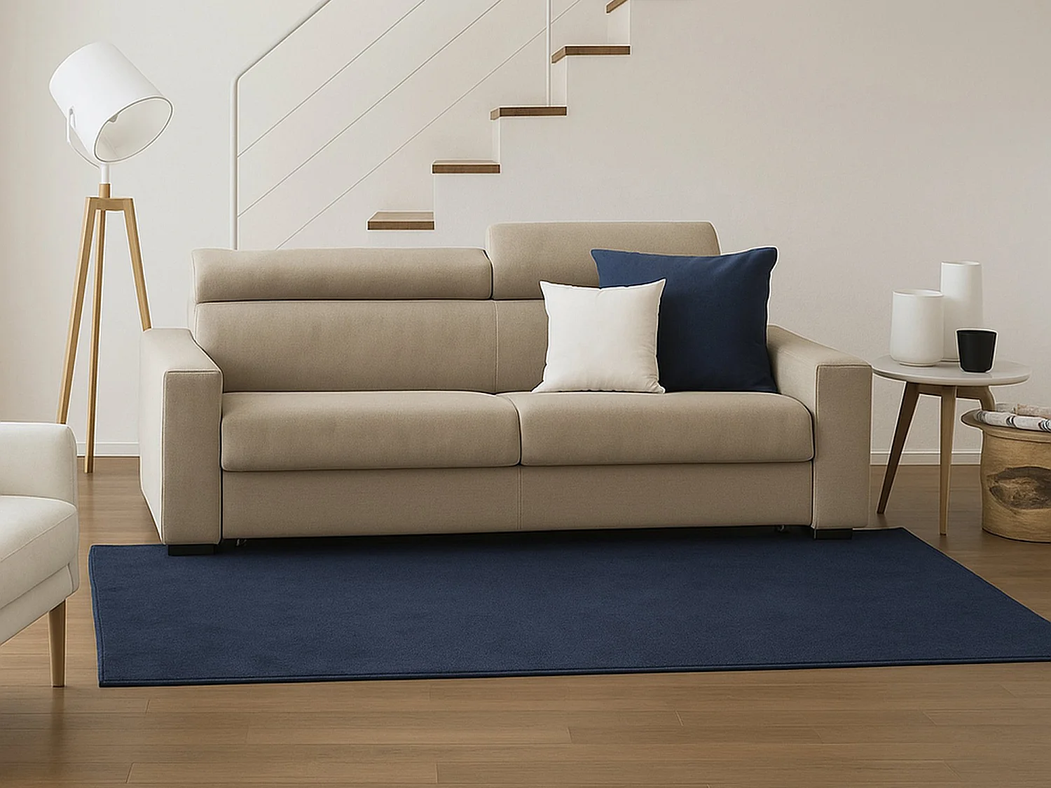 Sofá fixo Julia, ofá de 3 lugare, 100% Fabricado na Itália, Sofá da ala, em tecido acolchoado, com apoio de cabeça ajutávei â€<â€<e braço padrão, 220x95h85 cm, Bege