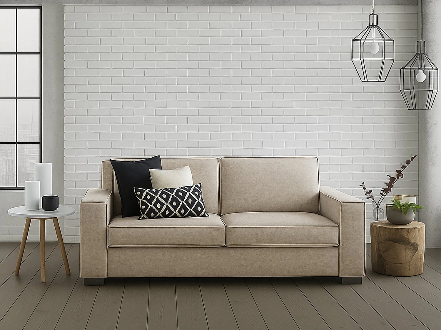 Sofá fixo Ylenia, sofá de 3 lugares, 100% Fabricado na Itália, Sofá da sala em tecido, com braços padrão, 220x95h90 cm, Bege
