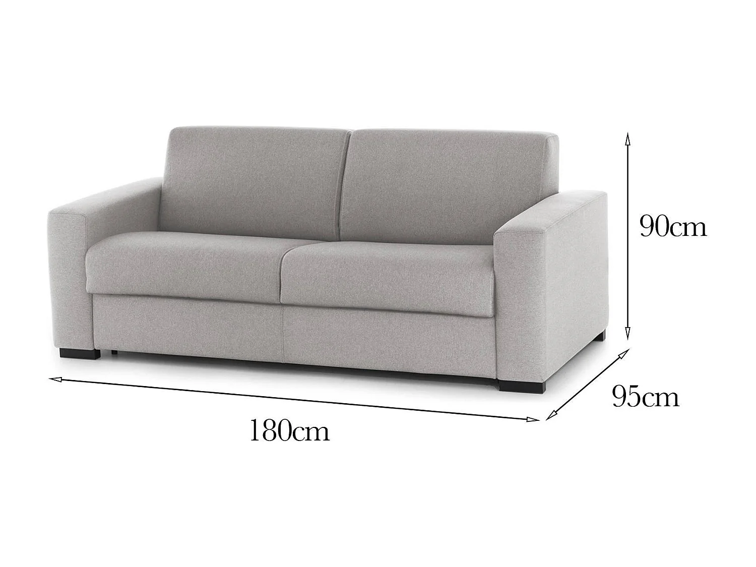Festes Sofa Marzia, groÃŸes 2-Sitzer-Sofa, 100 % Made in Italy, Wohnzimmersofa, aus gepolstertem Stoff, mit schmalen Armlehnen, 180 x 95 x 90 cm, Grau